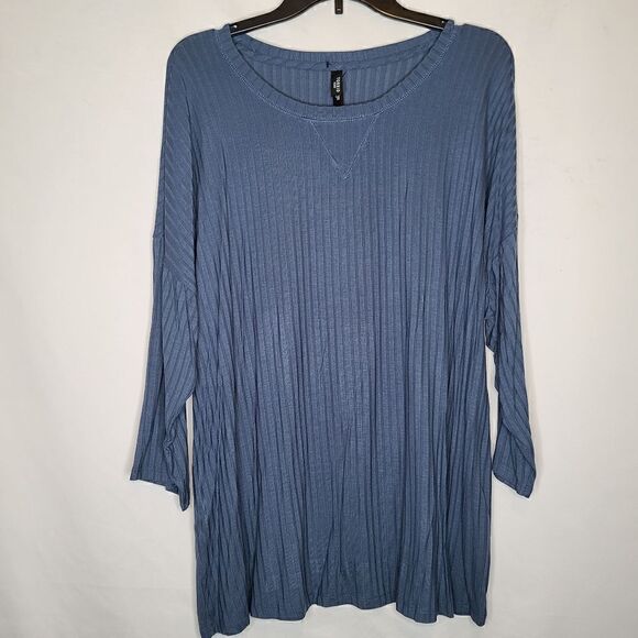 2X 18W 20W Blue Ribbed Dolman Sleeve Sleep Tee Pajama Top Breathable Torrid Boat - Picture 2 of 8